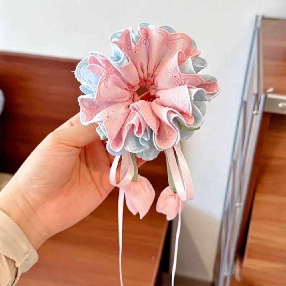 Sweet-style Tulip Hair Scrunchie Multicolor Kids Bun Maker Ribbon Hair Tie Toddlers