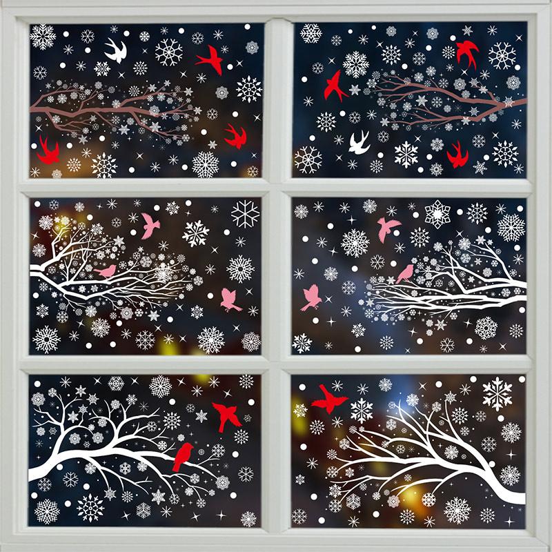 Christmas Winter Snowflake Stickers Santa Claus Xmas Tree Branch Window Glass Sticker Merry Christmas Decor Happy New Year