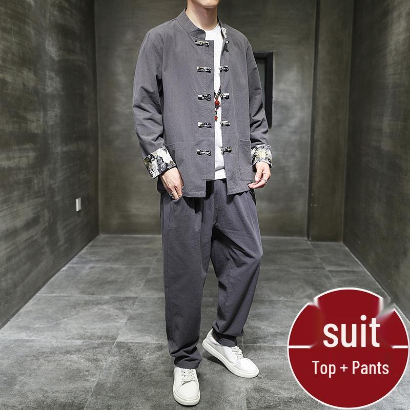 Spring and Autumn Chinese Hanfu Set: Men's Daoist Robe, Zhongshan and Tang Suit Inspired Outerwear
