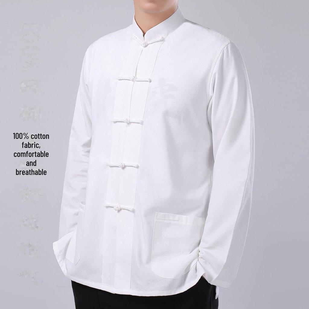 Men's Long-Sleeved Tang Suit - Classic Hanfu, Traditional Chinese Clothing for Middle-Aged Men and Groomsmen