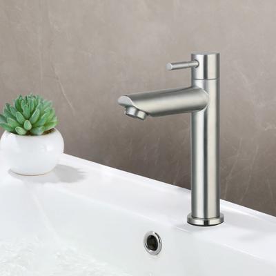 Stainless Steel Single Cold Water Sink Faucet Deck Mounted Bathroom Counter Basin Faucet Washbasin Tap for Bathroom Kitchen