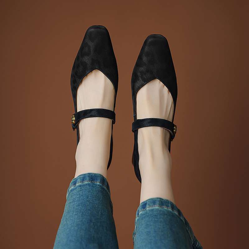 Krazing Pot Sheep Skin Summer Spring Autumn Med Heels Buckle Straps Women Leopard Patterns Square Toe Shallow Pumps