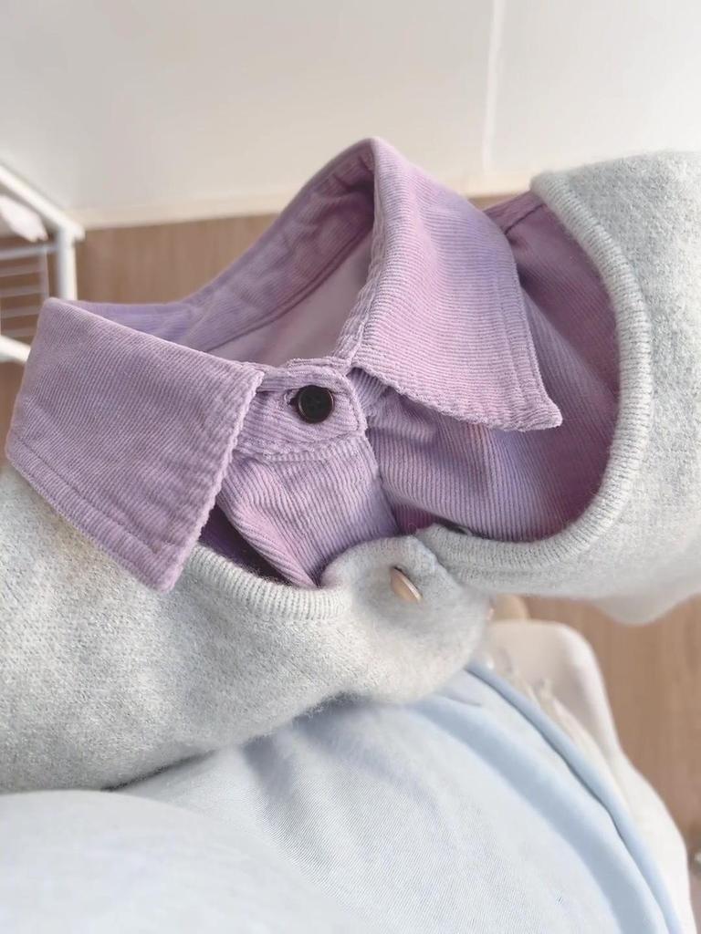 Japanese Retro Corduroy Lapel Shirt & Knit Vest Layered Set for Fall/Winter