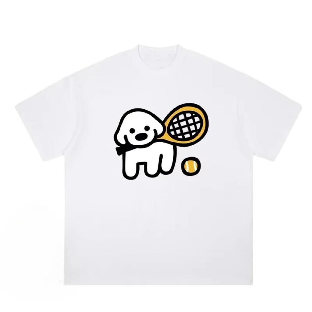 Casual Summer Clothes Cartoon Tennis Puppy Printed Short Sleeved Children's Tshirt Unisex Trend Loose Versatile Kids Tshirt Tops