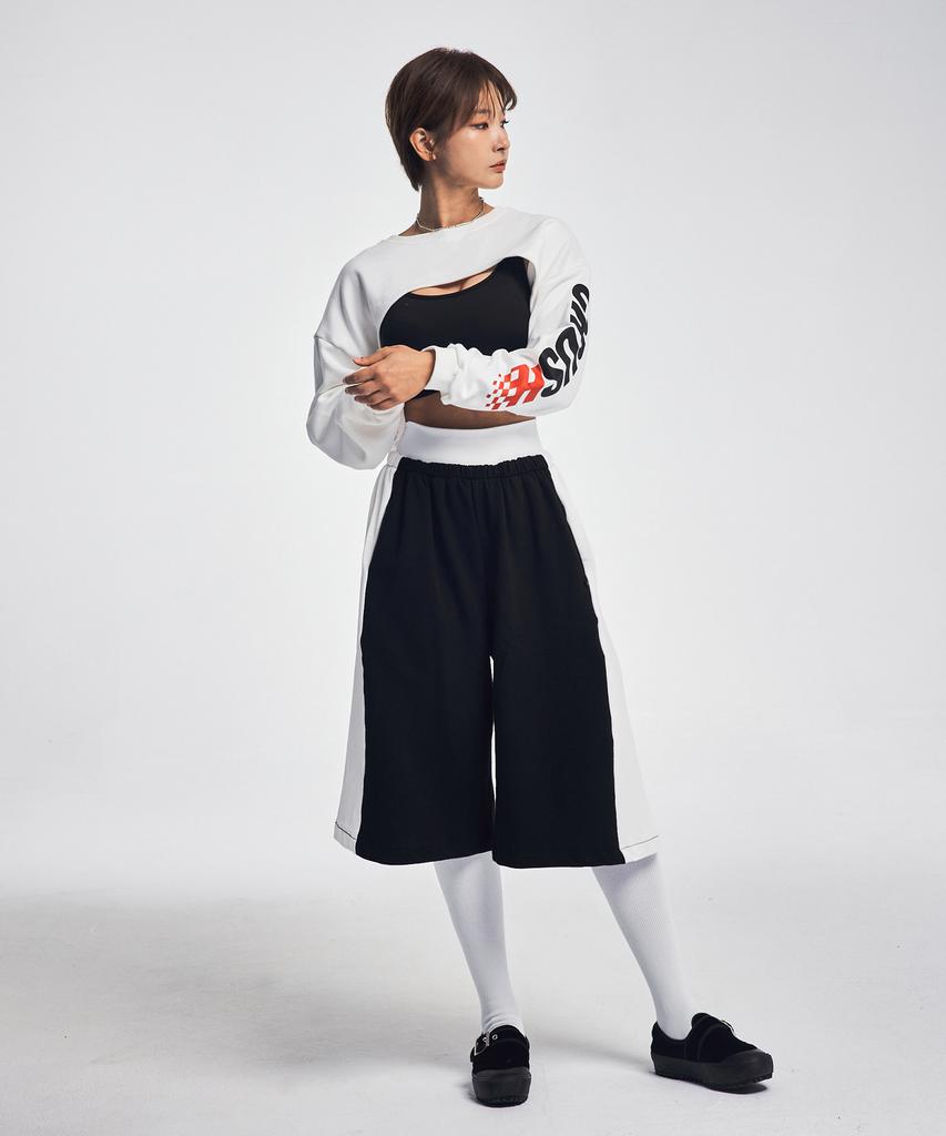 CRUSHST Fake Leggings Wide Bermuda Shorts Black And White