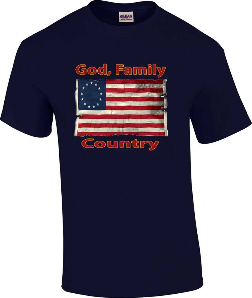 Patriotic 13 Star Flag Christian God Family Country T-Shirt S