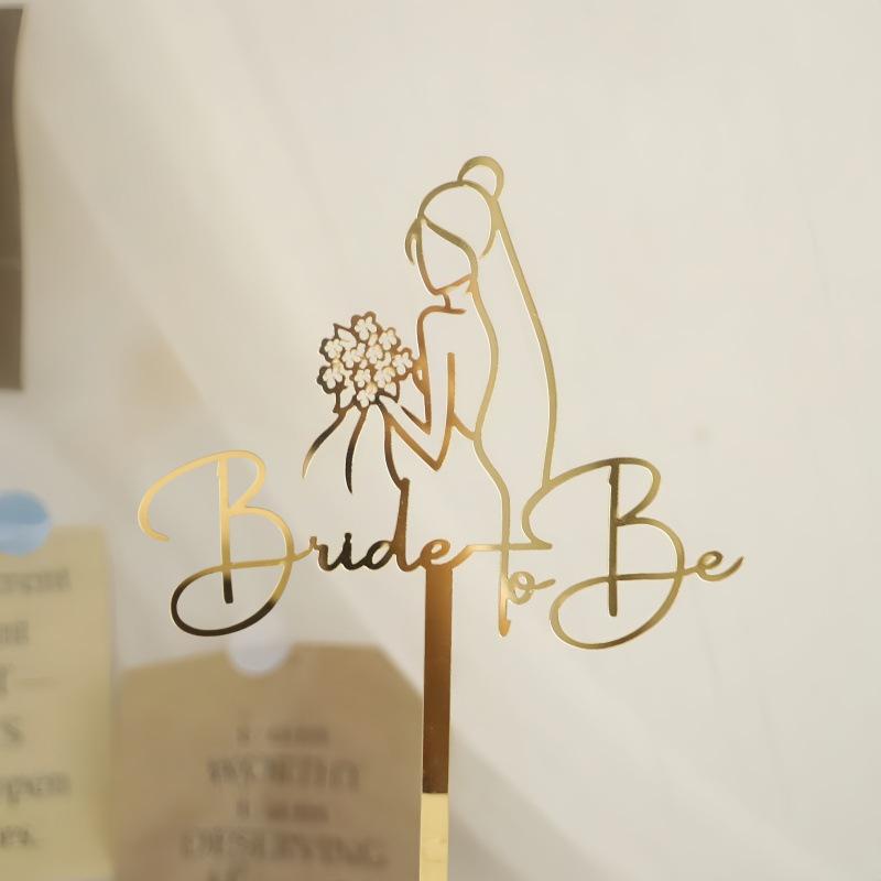 

Gold/Silver Acrylic Bride To Be Cake Topper Holding Flowers in Hand for Valentine s Day Party Wedding Christmas Cake Decoration