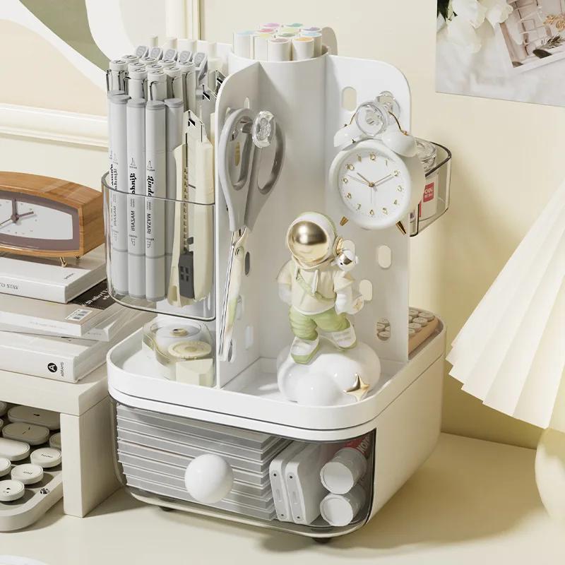 Desktop Hole Board Storage Box Rotating Jewelry Shelf Multi-Function Student Organization Stationery Box Drawer Plastic