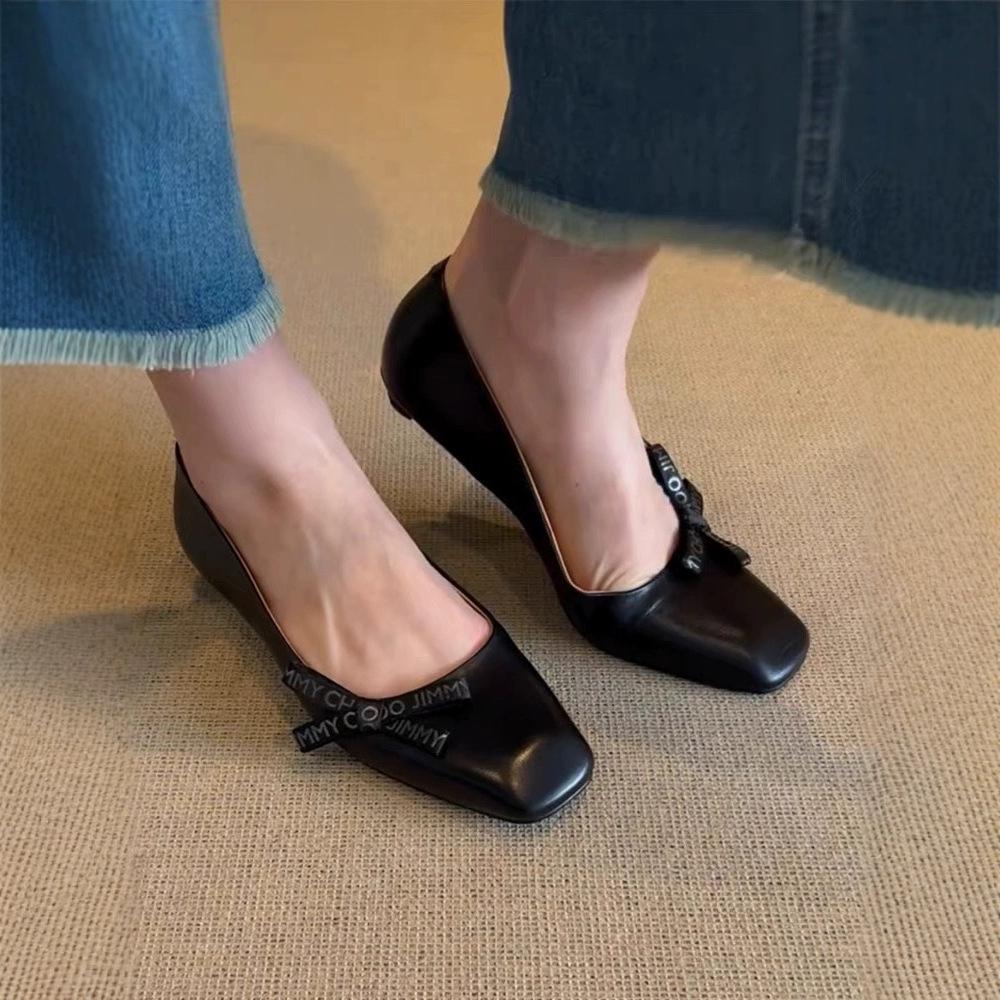 Sheepskin version~ Fashion and cute bow Mary Jane shoes women's small square head flat single shoes one pedal sweet sister single shoes