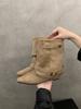 Skinny belt buckle short tube thick heel short boots Spice girl style pants tube pointed short boots women's boots locomotive new black