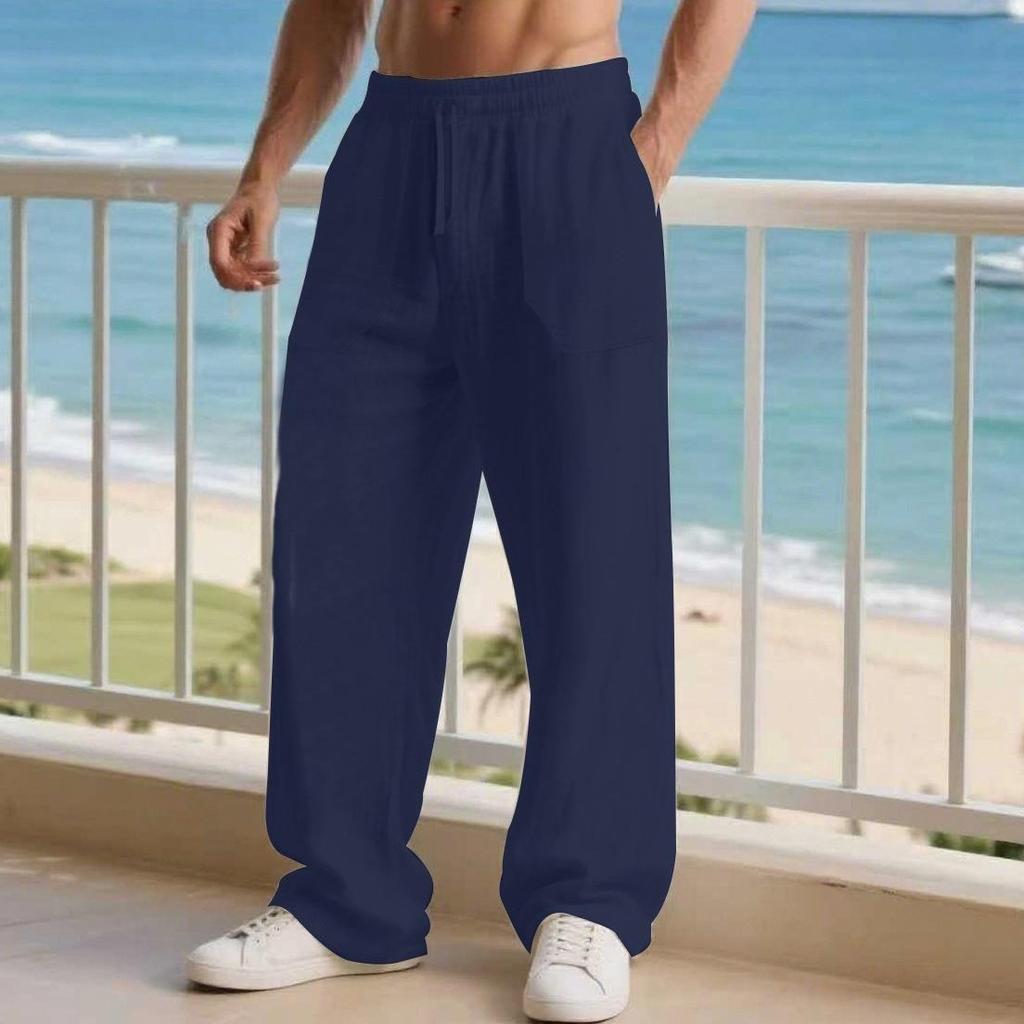 Summer Spring Men's Cotton Linen Pants Male Autumn Breathable Solid Color Linen Trousers Fitness Streetwear S-3XL