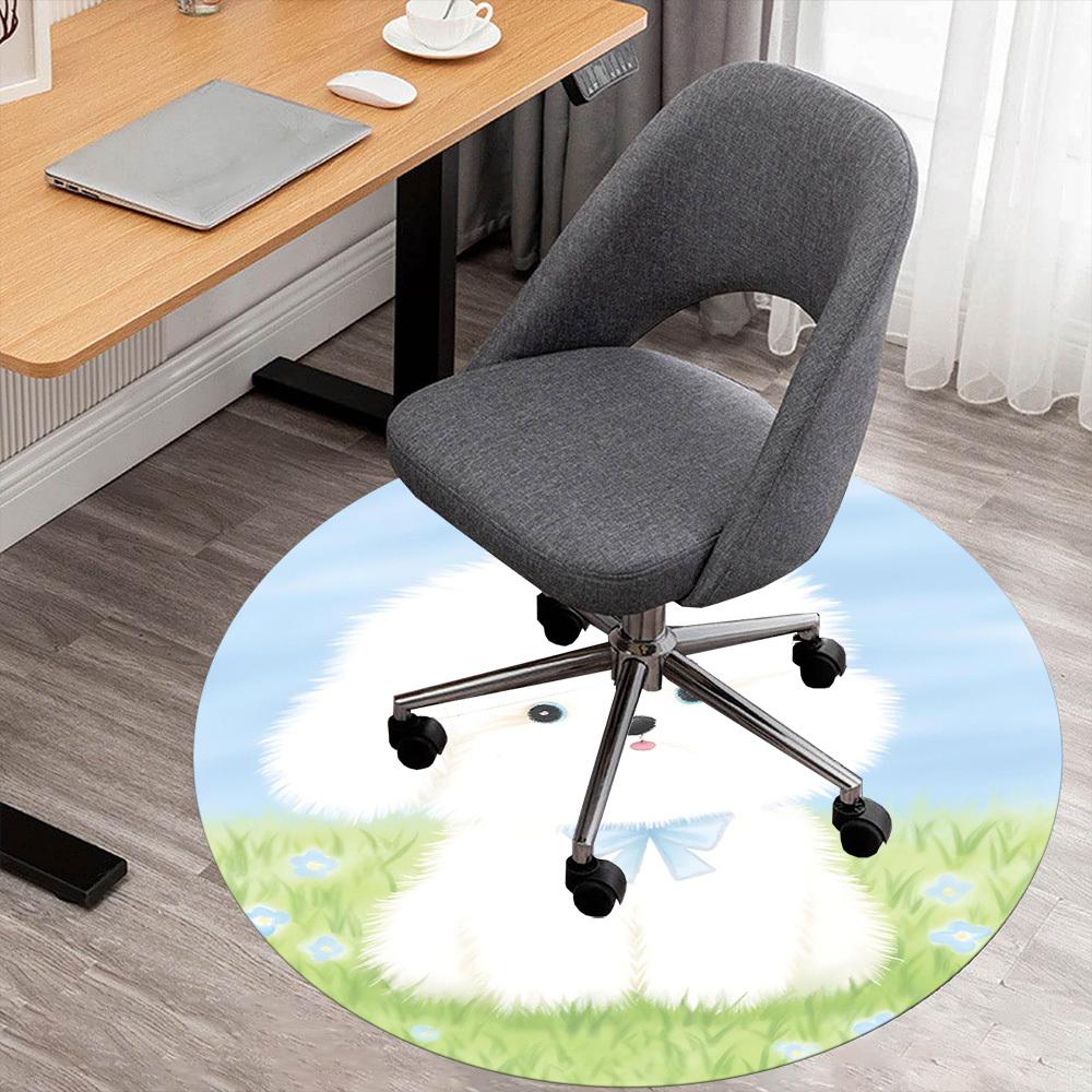 1pc Pomeranian Bow Round Chair mat office Area Rug - Non-Slip, Floor Mat for Office, Bedroom, and Indoor Decor p127161