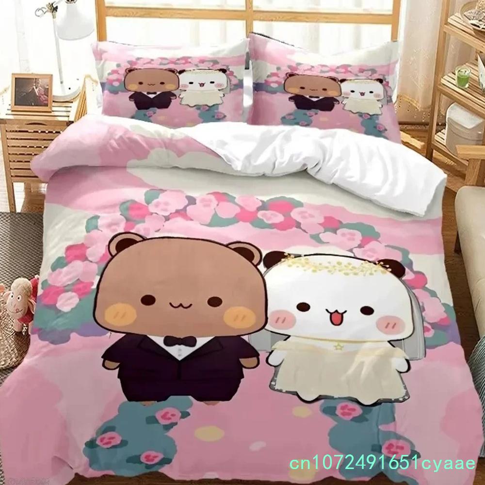 Cute Bubu Dudu Cartoon Bear Panda Bedding Set 3D Printed Suitable For Bedroom Duvet Cover Set With Pillowcases Kids Home Textile