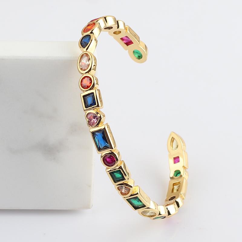 

New Design Elegant Opening Cuff Bangle & Bracelet For Women Charm Gold Color Heart CZ Crystal Rainbow Bangles Wedding Jewelry золотий