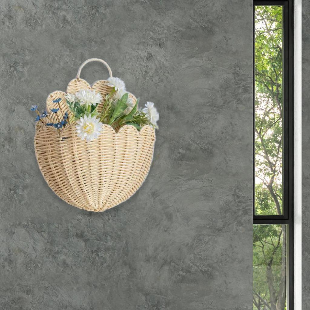Faux Rattan Wall Hanging Storage Basket, Multipurpose Decorative Flower Handmade