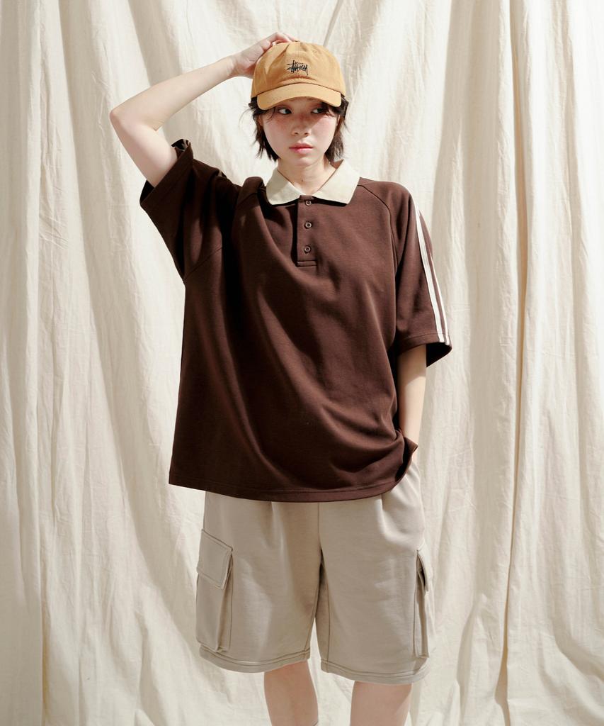 JEMUT Forward Oversized Collared Short Sleeve T-Shirt Brown Oyst2559