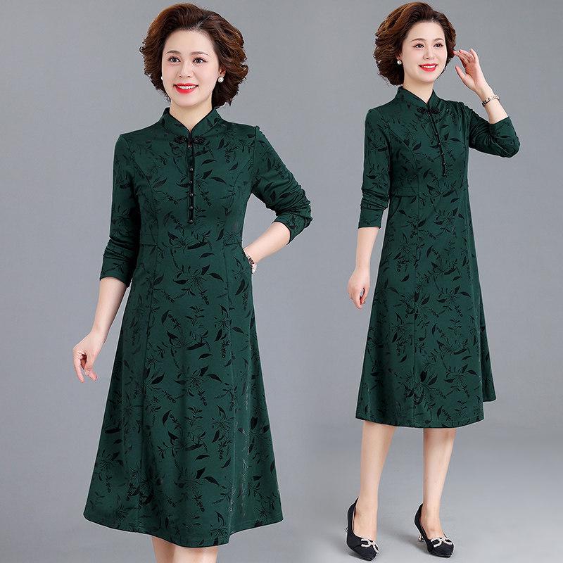 Mom s 2026 Spring Slimming Qipao Dress for Middle-Aged/Elderly Women, Wide-Legged, Suitable for Spring/Autumn 5XL (170-190 lbs)