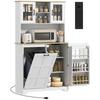 175cm Tall Kitchen Cabinet, Kitchen Cupboard with Rubbish Bin Cabinet, 3 Door Shelves and 2 Acrylic Doors, White