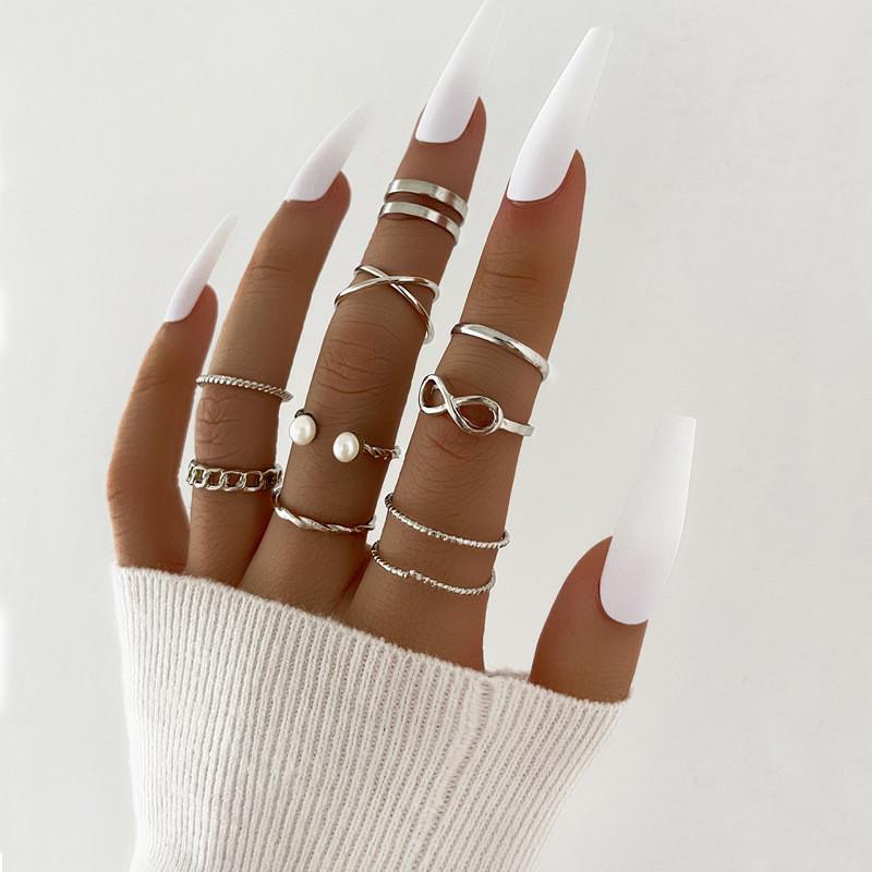 Silver Color Crystal Rings Set for Women, Cubic Zirconia Moon Arrow Flower Heart Finger Wedding Rings, Female Fashion Jewelry