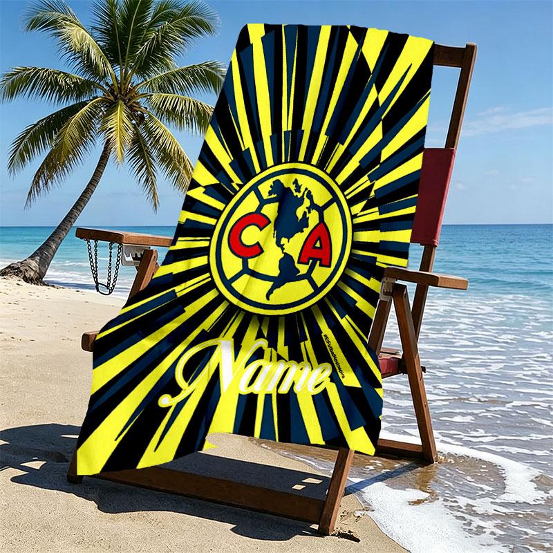 Custom Name Personalized Club America Print Beach Towel, for Trip Camping Beach Party Home Decor, Birthday Gift for Family & Friends