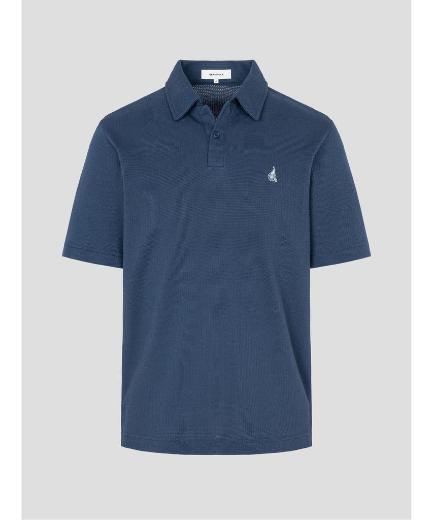 Binpolmen Open-Neck Soft Crescent Pique T-Shirt Blue