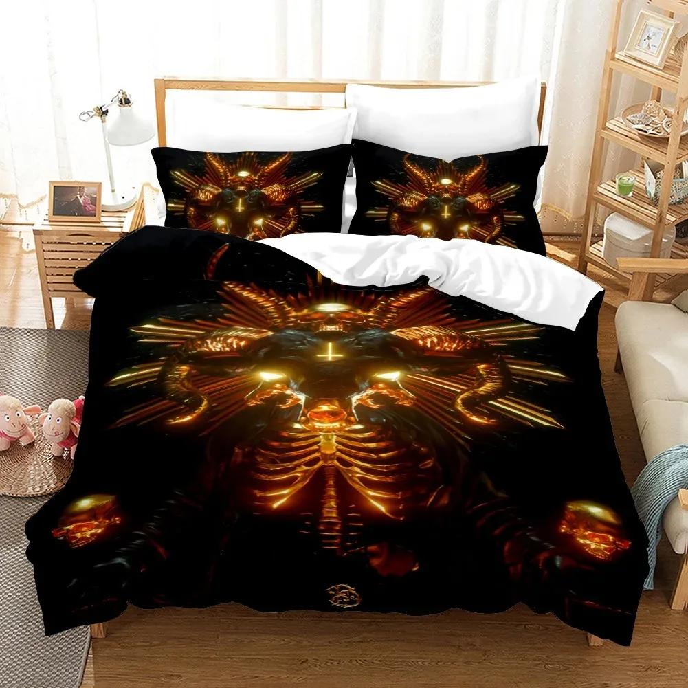 Skull Duvet Cover King Queen Christ Religious Themed Quilt Cover Teens Adults Scary Skeleton Jesus Death Polyester Bedding Set