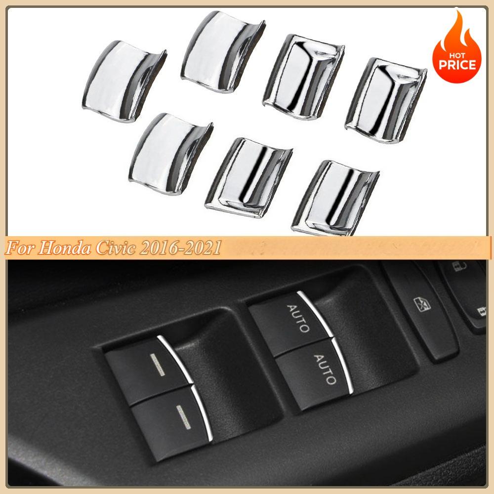 7Pcs Chrome Silver Car Window Lift Button Cover Sequin Trim Stickers for Honda Civic 10th 2016-2026 Accessories