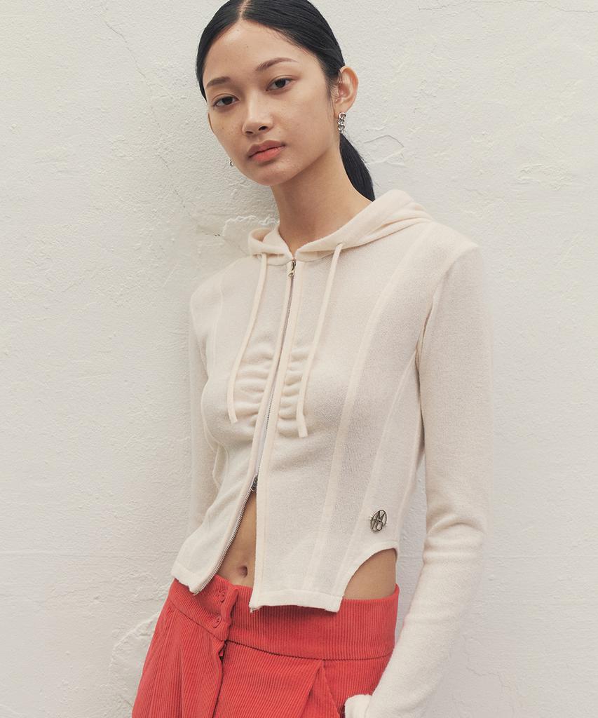 Make A Toast Hooded Two-Way Zip-Up Sweatshirt Ivory Mbdsto006Iv