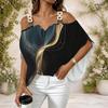 Damen Übergröße Off-Shoulder Doppelträger V-Ausschnitt Kurzarm Pink Lila Farbverlauf Print Top