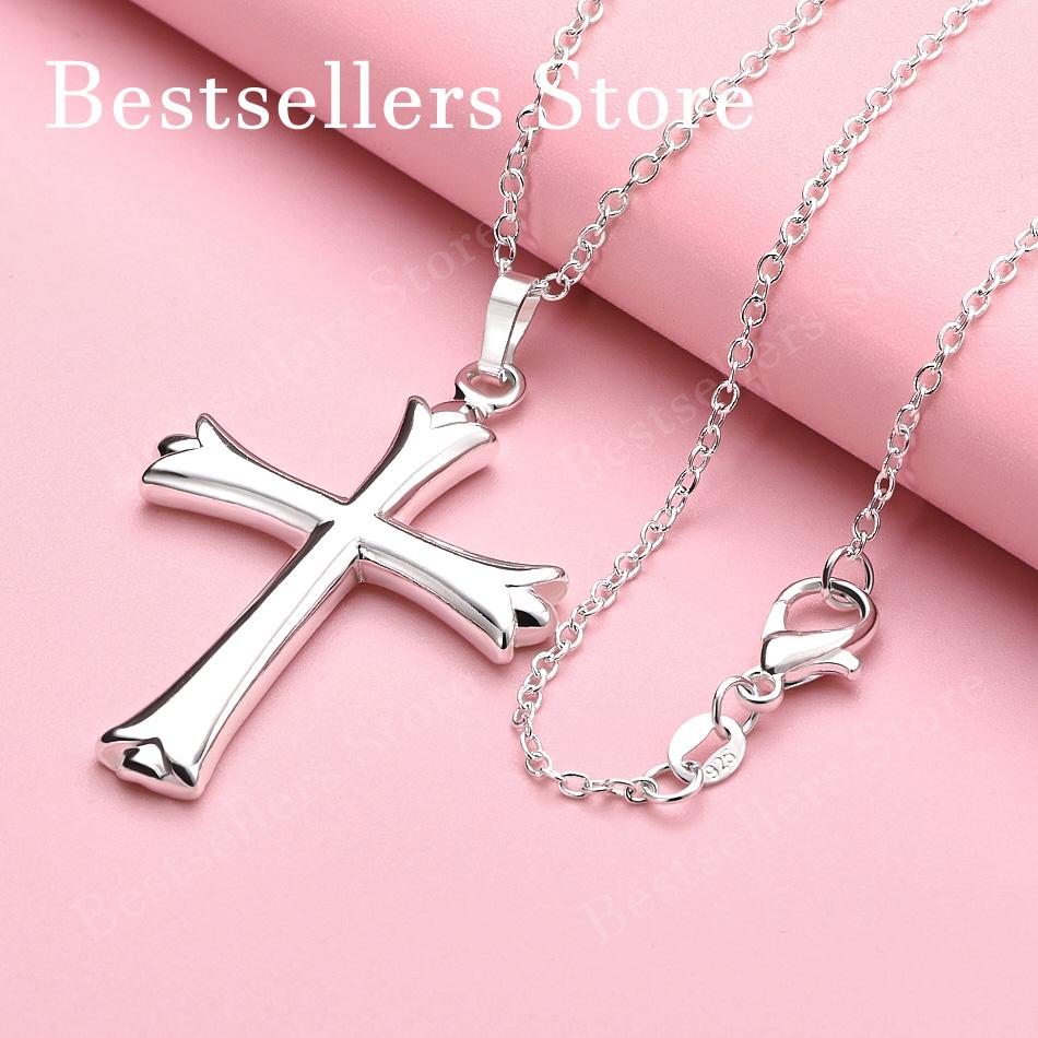 925 sterling silver 16-30 inch exquisite cross pendant necklace for women's fashion wedding accessories jewelry