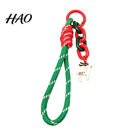 Festive Bag Accessory Christmas Wristlet Keychain, Braided Rope Keychain with Santa Snowman Mobile Decoration Pendant Reindeer Charm, Decorative
