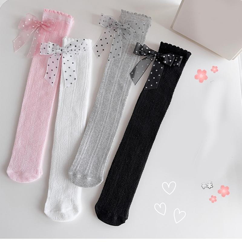 Süße Spitzenrüschen Baby Strümpfe Schleifen-Dekor Kinder Kniehoch Baumwolle Säuglinge Lange Schlauchsocken Stilvolle Strumpfwaren
