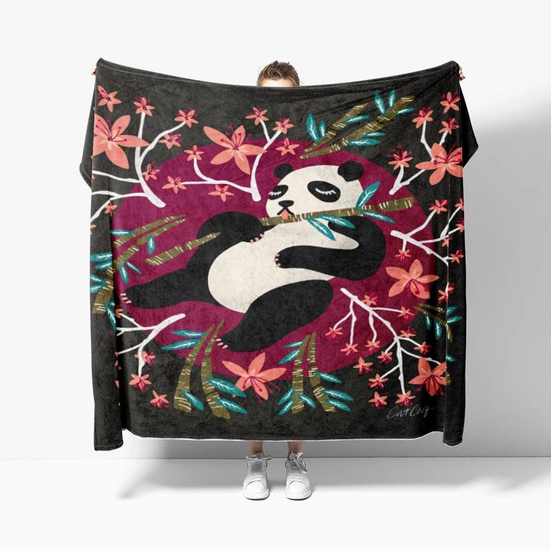 Home decoration plush Sofa blanket Pandas and Flowers Bedspread on the bed anime fluffy soft blankets thick blanket for winte
