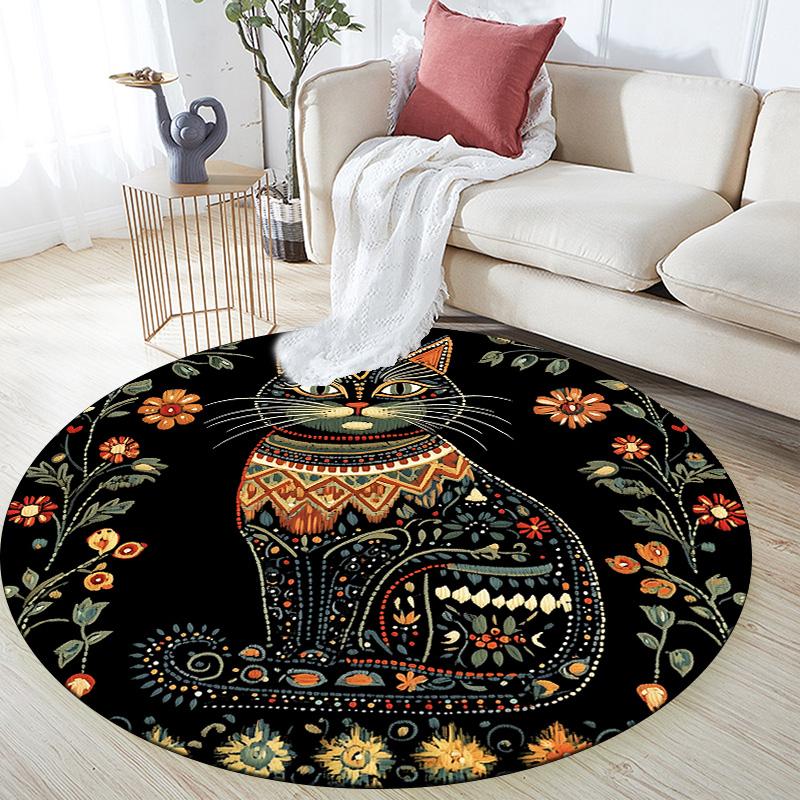 Flower Border Animals,Round Area Rug,Carpet Rug for Living Room Bedroom Sofa Playroom Decor,Non-slip Floor Mat