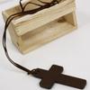 Ancient Men Women Sweater Chains Brown Cord Gift Wooden Religious Jewelry Necklace Cross Pendant