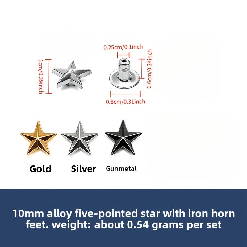 Star-shaped Metal Tacking Studs, DIY Star Rivets for Clothing, Luggage, Shoes,and Accessories,Convex Five-Pointed Star Rivets for Wallets and Handbags