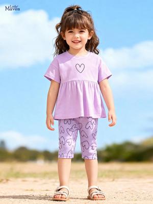 Ensemble Filles Cœur à Manches Courtes d'Été - Vêtements Mignons pour Bébés