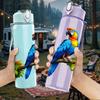 1PC Blue Parrot Bird On Tree Branch Print 750ml Color Plastic Sports Water Bottle Leakproof Flip Straw Lid Suitable for Sports Office Home Use