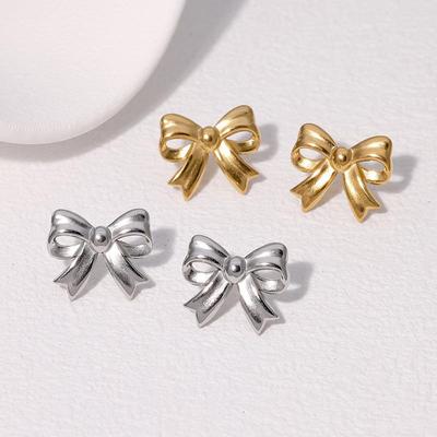Boucles d'oreilles Nœud Papillon en Acier Inoxydable Haut de Gamme Coréennes pour Femmes