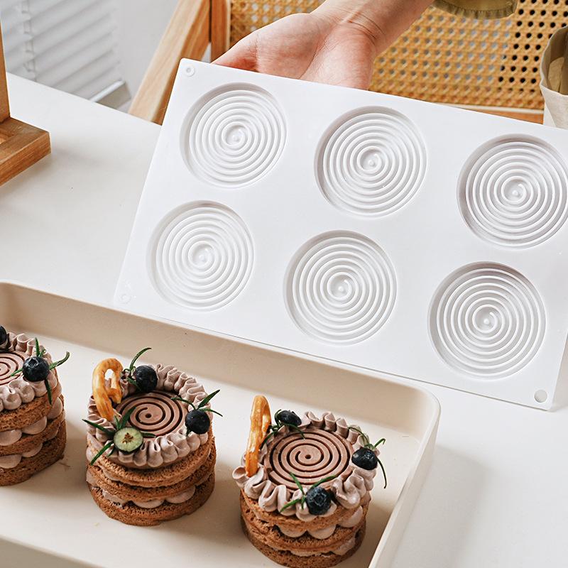 Silicone Baking Pan For Pastry 6 Holes 3D Spiral Shape Mousse Cake Mold Round Chocolate Mould Bakery Accessories