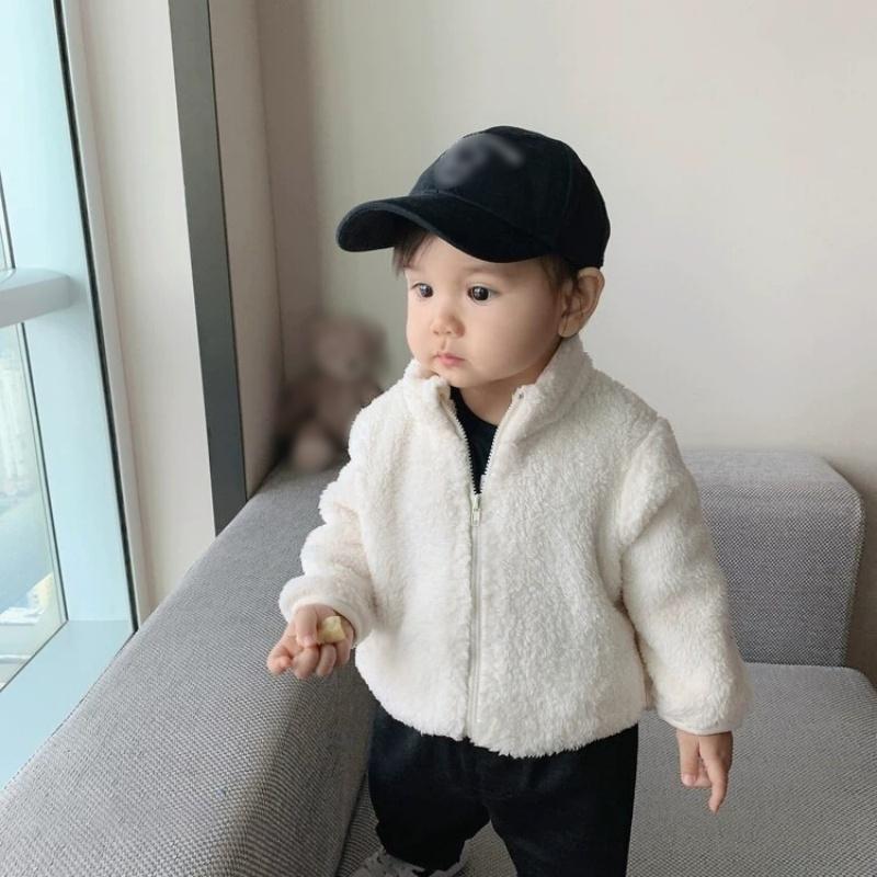 Dětská plyšová bunda oboustranný samet jednobarevná teplá unisex dětská bunda top