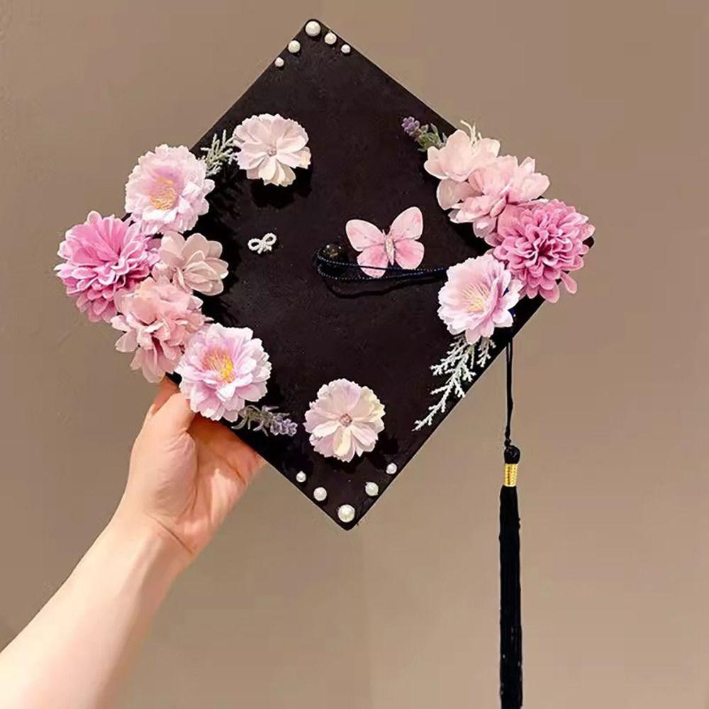 Bachelor Flowers Graduation Cap Master Mortar Board Durable Trencher Cap  University