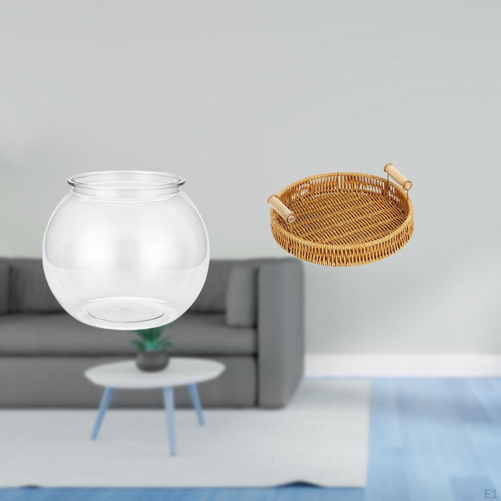Transparent Woven Small Fish Tank Fruit Basket Ornament Aquarium Bowl Vase Table for Office Home