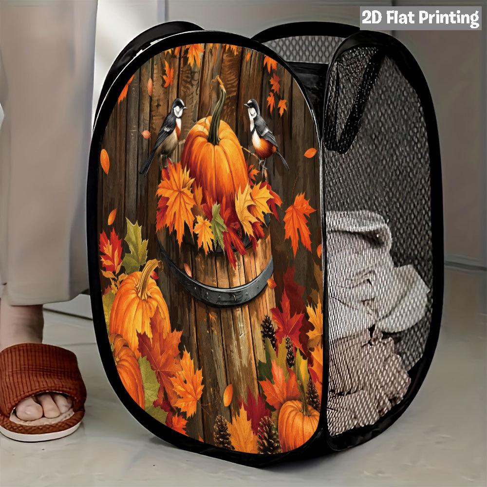 1Pcs Autumn Sunflower Pumpkin Series 3 Pop-Up Laundry Hamper Expandable Mesh Hamper Basket for Room Bedroom Bathroom Organization Contemporary Storage