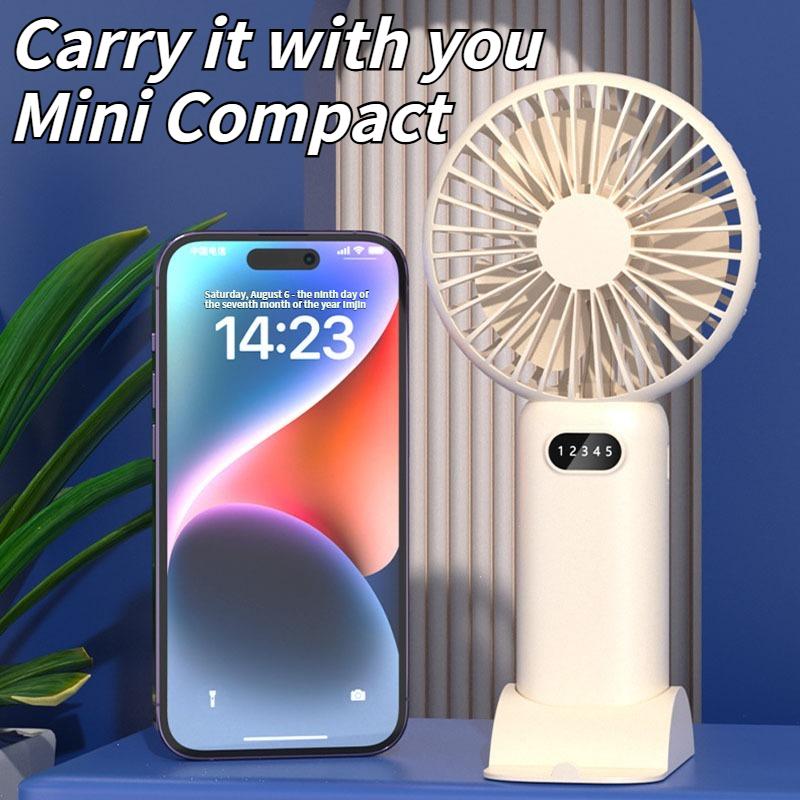 2025 USB Handheld Fan - Mini Rechargeable Fan with Phone Stand, Strong Wind for Desk, Office, and Dorm Use