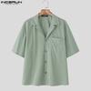 INCERUN 2PCS Men Lapel Neck Corduroy Short Sleeve Shirt Long Straight Pants Sets Outfits