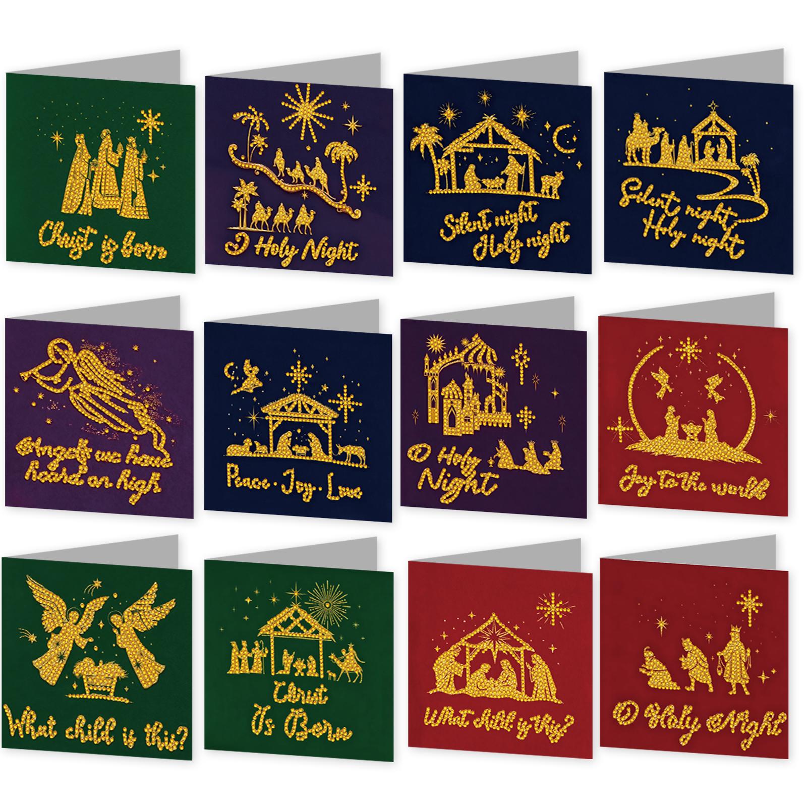 12Pcs Diamond Painting Greeting Card Set DIY Christmas Tree Handmade Holiday Greeting Card Diamond Painting Christmas Card Gifts