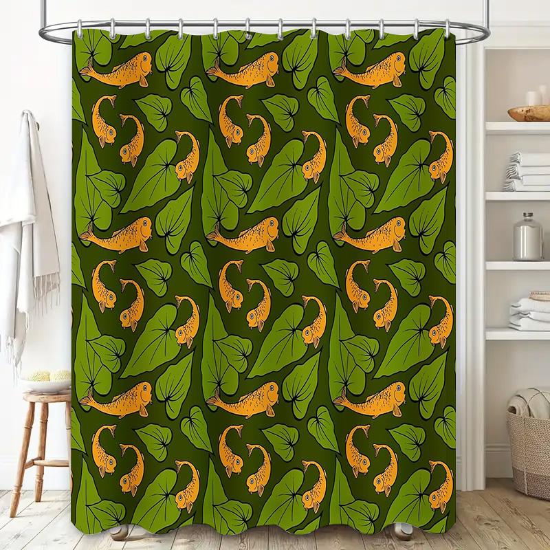 Tenda da Doccia Pesci Koi Stile Giapponese Impermeabile Decorazione Bagno Tessuto Lavabile Sfondo con Stampa Artistica