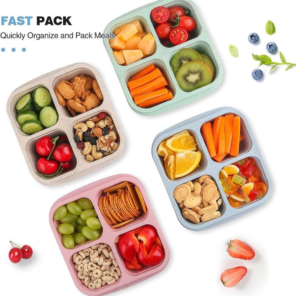 4 Stück/Set Mehrfarbige Snackbehälter 4 Fächer Lebensmittelaufbewahrungsbehälter Obst-Lunchbox für die Arbeit