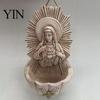 Distressed Finish Art Sacred Heart of Mary Holy Water Font, Vintage Resin Sculpture Basin Wall Hanging, Catholic Religious Decor Ornament for